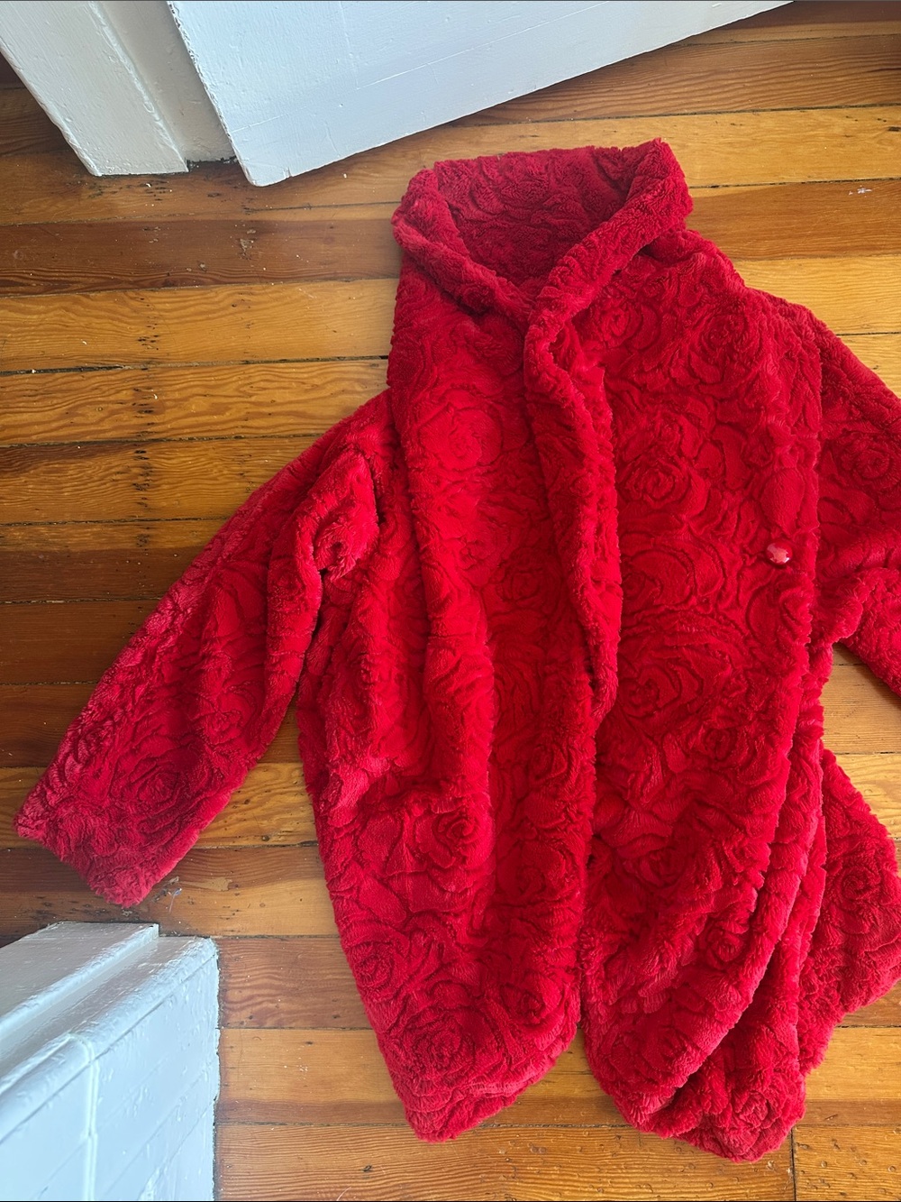 Red Plush Faux-Fur Women's Coat